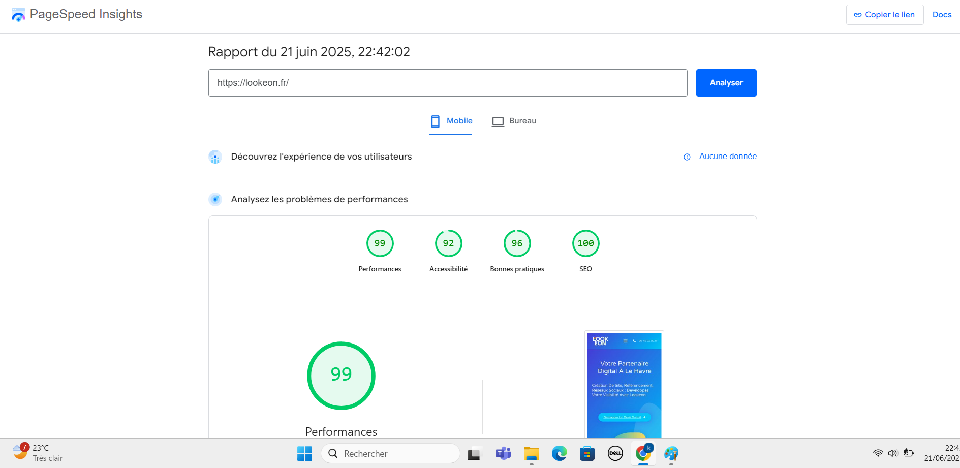 Optimizasyon sonrası Le Havre'daki bir işletmenin hızlanmış web sitesini gösteren illüstrasyon.